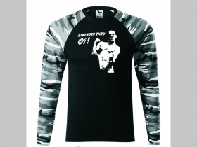 Oi! Strength Thru pánske tričko (nie mikina!!) s dlhými rukávmi vo farbe " metro " čiernobiely maskáč gramáž 160 g/m2 materiál 100%bavlna